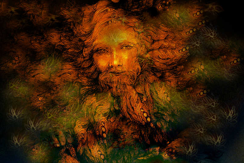 A Druid in the forest practicing druidism, also known as Druidry.