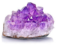 A purple amethyst crystal used to treat stress and anxiety. 