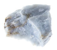 A blue angelite crystal isolated on white. 