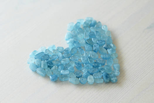 A bunch of blue aquamarine crystals with magical and metaphysical properties. 