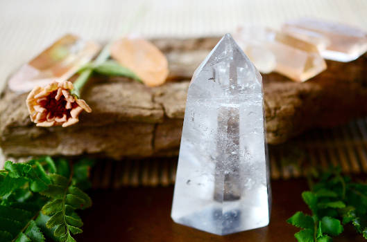 A transparent clear quartz crystal with magical and metaphysical properties. 