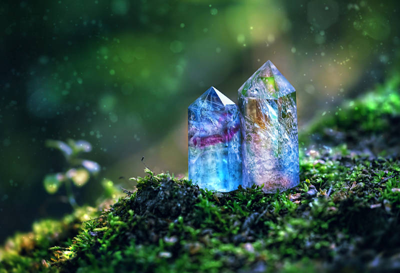 Two metaphysical crystals used for protection outdoors in nature.