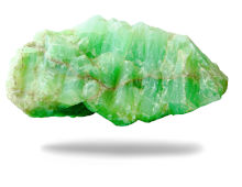 A green jade crystal on a white background. 