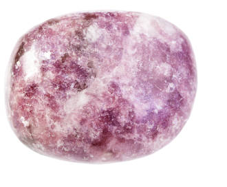 A lepidolite crystal isolated on a white background. 