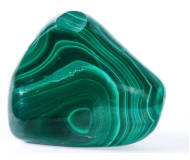 A green malachite gemstone isolated on a white background. 