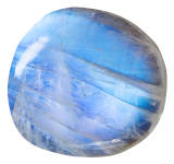 A polished blue moonstone isolated on a white background.