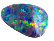 A colorful opal gemstone with magical properties on a white background. 