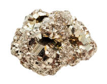 A pyrite stone on a white background. 