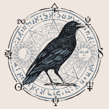 A crow and other magic symbols used in real witchcraft. 