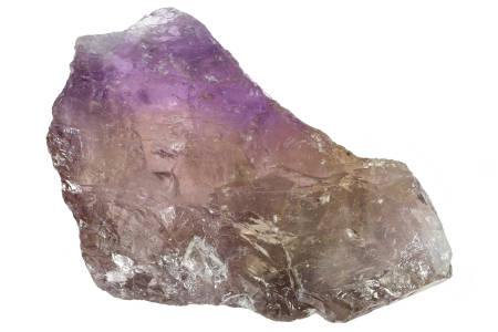 An ametrine crystal isolated on a white background. 