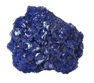 A blue azurite stone on a white background. 