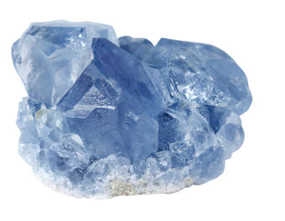 A light blue celestite crystal isolated on a white background. 