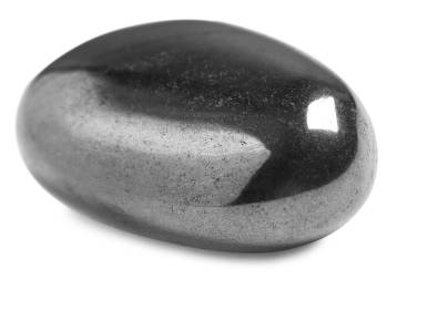 A hematite gemstone isolated on a white background. 