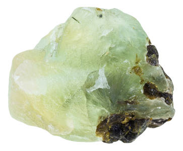 A prehnite crystal isolated on a white background. 