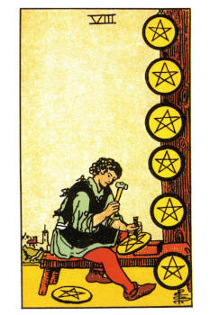 Eight of Pentacles Tarot Card. 