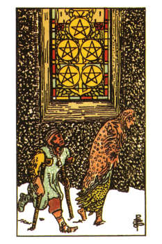 Five of Pentacles Tarot Card. 