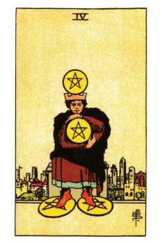 Four of Pentacles Tarot Card. 