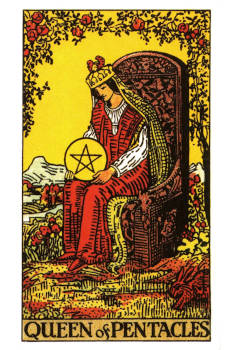 Queen of Pentacles Tarot Card. 