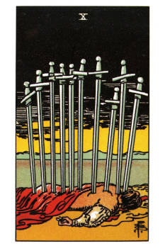 Ten of Swords Tarot Card. 