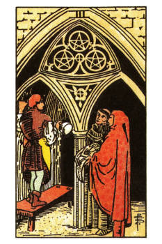 Three of Pentacles Tarot Card. 