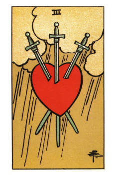 Three of Swords Tarot Card. 