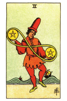 Two of Pentacles Tarot Card. 